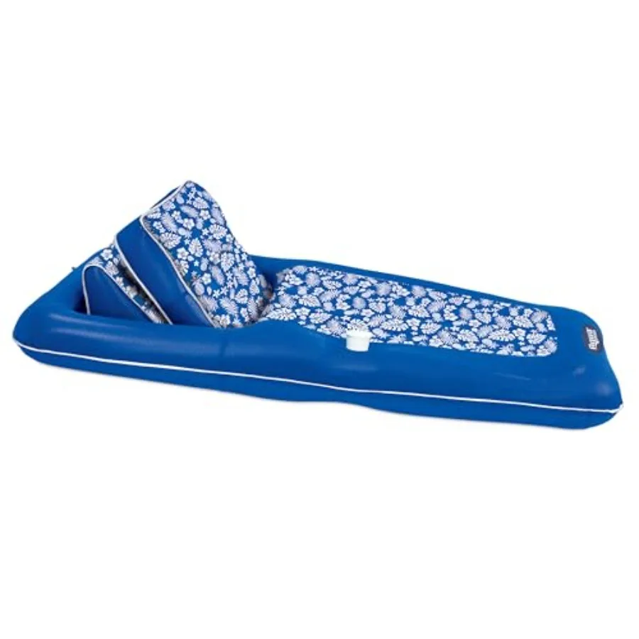 Pool lounge for adults, PVC material, aqua color, extra-large with adjustable backrest and cupholder caddy