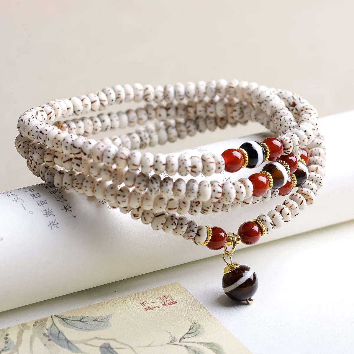 2026 New Moon Star Bodhi Multi Wrap Bracelet New Chinese Style Prayer Bead Bracelet with Linear Dzi Beads Gifts