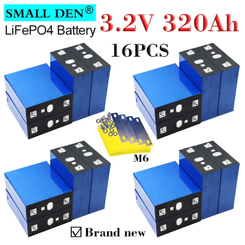 16PCS 3.2V 320Ah Lifepo4 Battery 3C Lithium iron phosphate Cells DIY 12v 24v Electric Boat EV RV Golf cart Solar Inverter Yacht