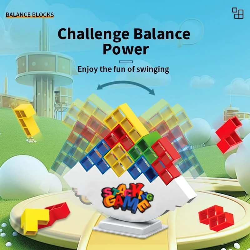 Novo Jogo de Torre Tetra com 64 Peças para Crianças e Adultos, Jogo de Equilíbrio e Empilhamento para Família e Amigos, Blocos de Construção para Construção de Equipe