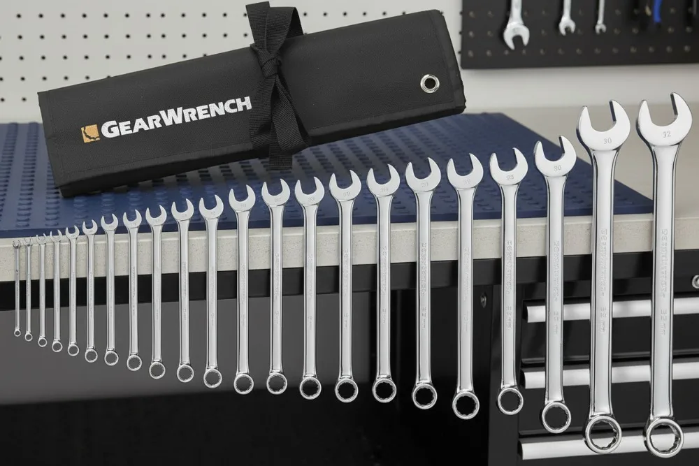 22-Piece 12-Point Long Pattern Metric Combination Wrench Set for Tight Spaces and High Torque