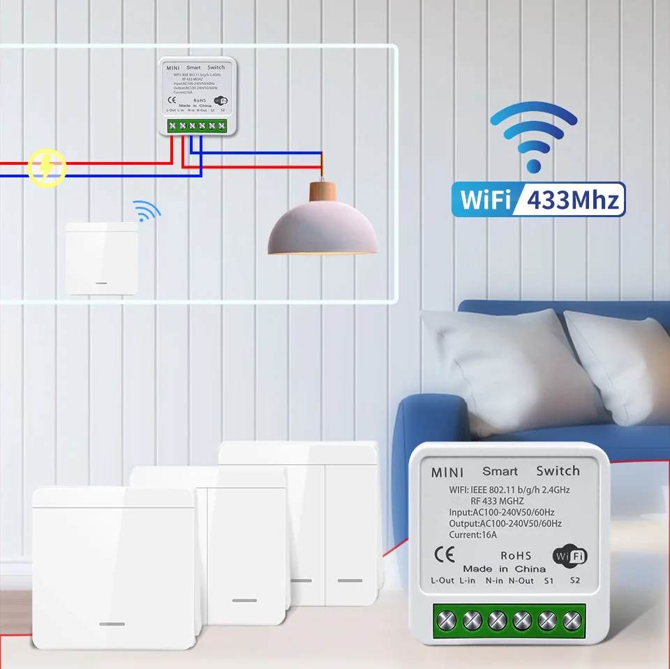 Wifi Smart Switch für Led-beleuchtung Tuya Smart Leben RF 433MHz Fernbedienung Sprachsteuerung Alexa Google Alice 1/2/3 Gang Drahtlose Schalter – Detail 1