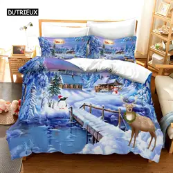 Juego de ropa de cama con dibujos animados de Navidad, juego de funda de edredón transpirable, cómodo, regalo de Navidad