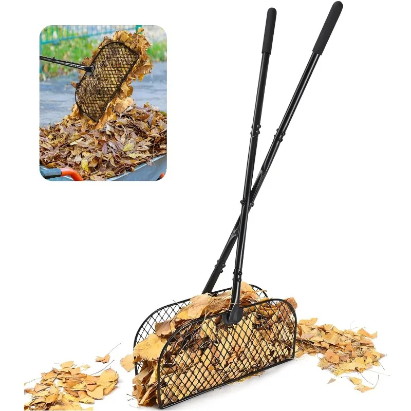 Long Handle Metal Leaf Rake Lightweight Portable Gardening Rake Lawn Leaf Cleaning Tool