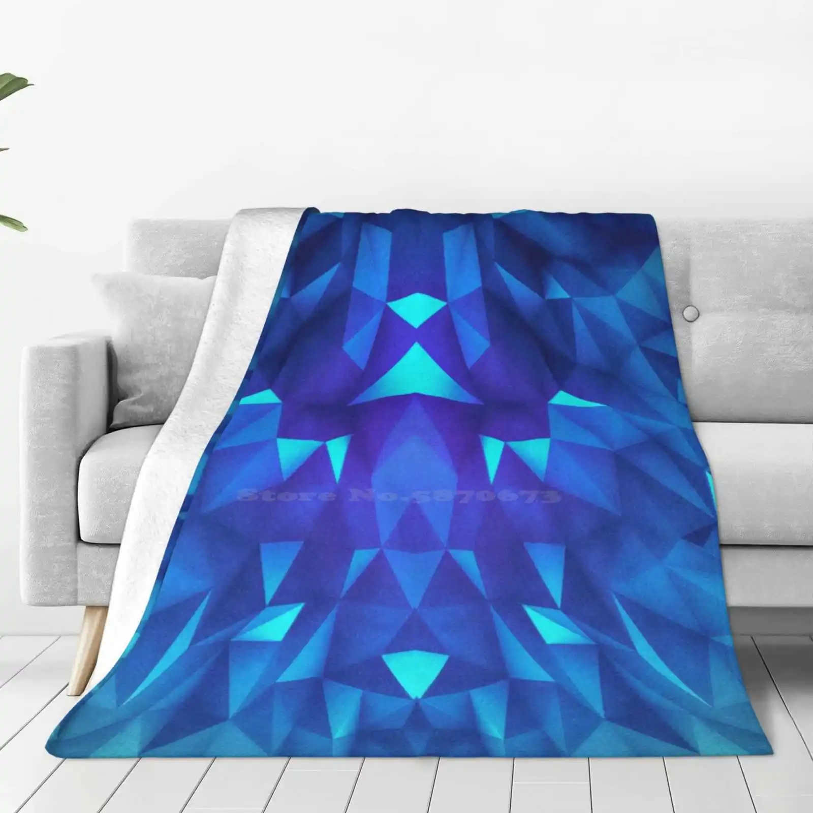 Deep Blue Collosal Low Poly Triangle Pattern-Modern Abstract Cubism Design Air Conditioning Soft Blanket Colorful Blue Skull