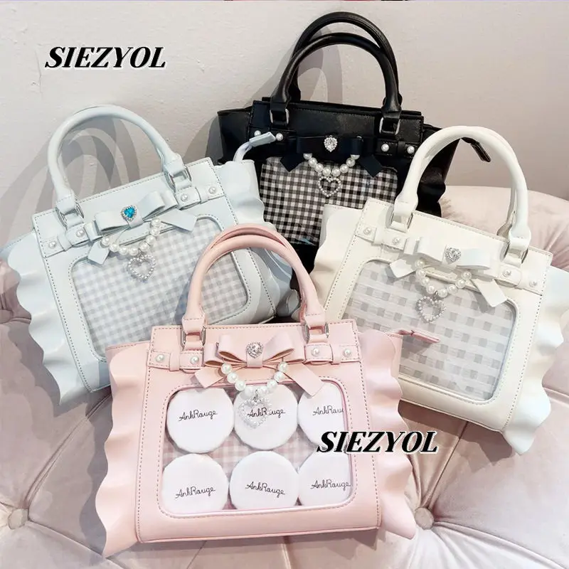 Japanese Style Handbag Sweet and Cute Girl Portable Messenger Bag New Fashion Versatile Lotus Leaf Edge Bow Cosmetic Bags