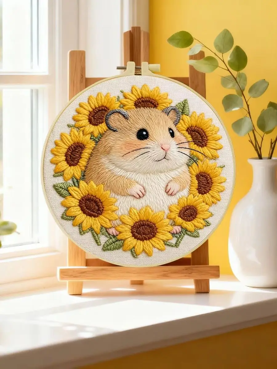 1 Stück 20X20CM/15X15CM 7,87/6,3 Zoll Hamster Stickerei Starter-Kit DIY-Kit DIY Stickerei-Set Handarbeits-Set für Anfänger – Detail 6