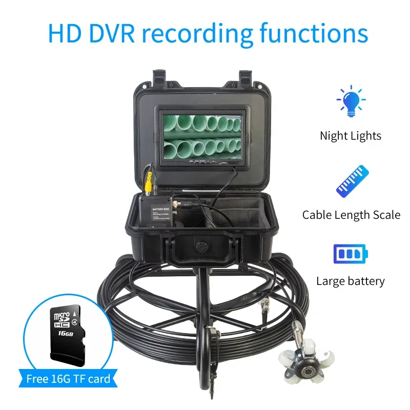 HD 1200TVL 7inch Monitor Portable Borescope System Underwater Pipe Sewer Inspection Video Camera Recording Pipeline Endoscope