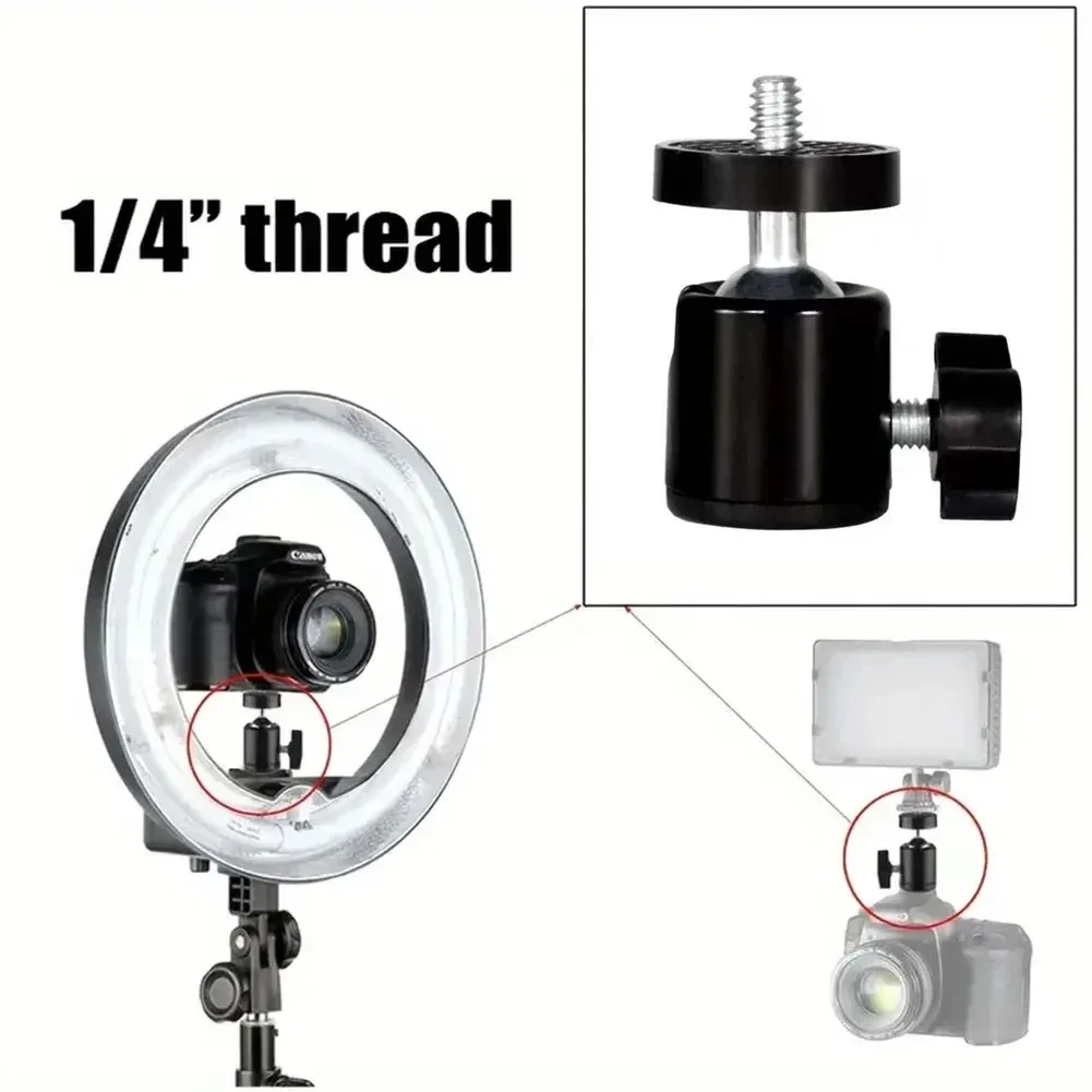 Camera Ball Head Adapter with LED Light Hot Shoe 1/4' Screw Hole Tripod Mount Flash Bracket Holder for DSLR DV Cameras