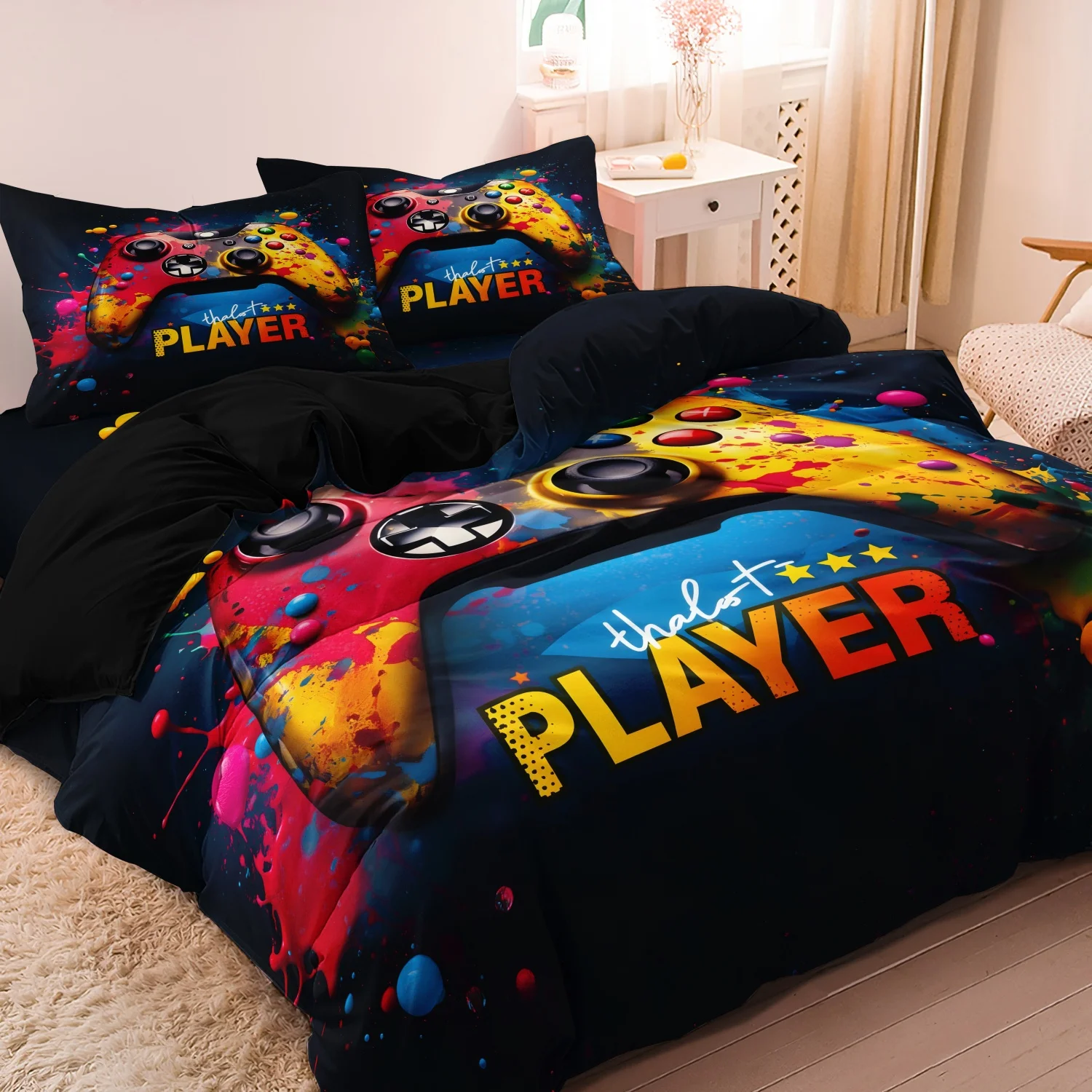 3pcs Vibrant Stylish And Cool Gaming Controller Digital Print Bedding  Duvet Cover Set -  HD Game Controller Print