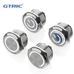 GTRIC 22MM Metal Push Button Switch Welding Feet LED Light Momentary Latching 12/24/220V Waterproof Engine Power Switch