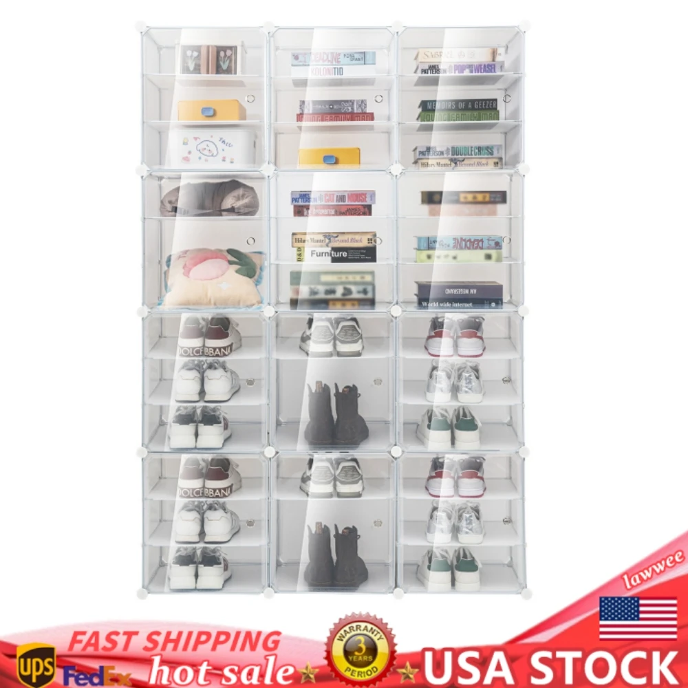 

12 Tier Stackable 96 Pairs Shoe Cabinet Storage Rack Organizer Shoes Tower Rack Free Standing 12-Row, 4-Line，71.2"*47.6"*12.2