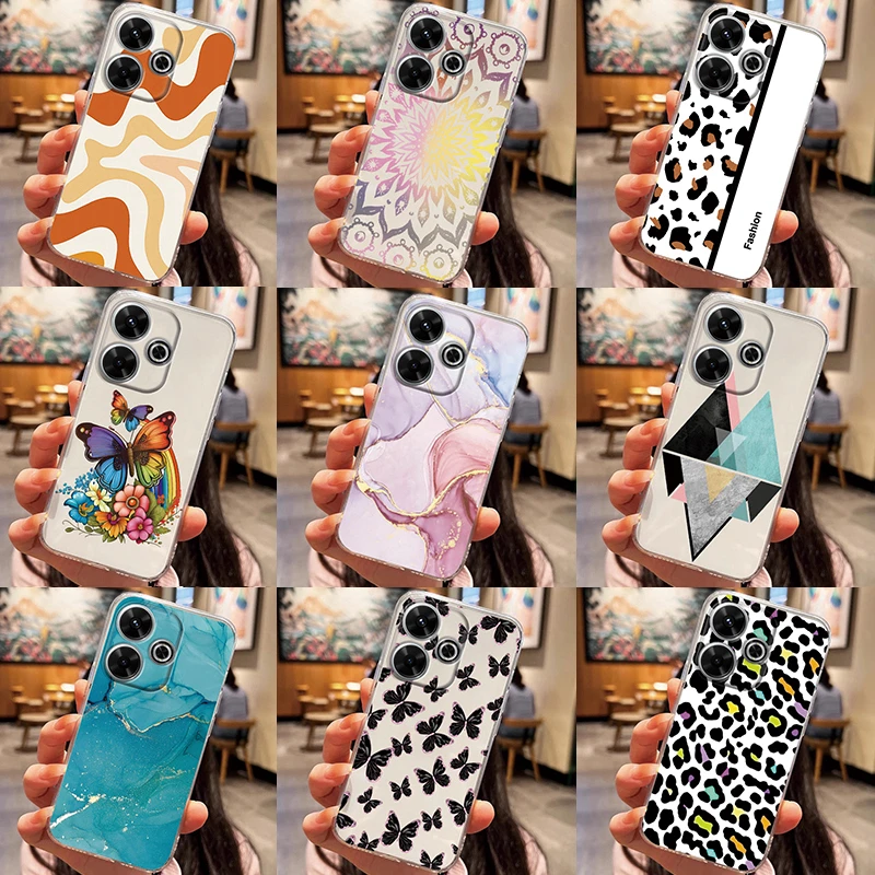 For Redmi 13 4G Phone Cases Speckle Butterfly Ink Block Flame Pattern Cover For Redmi 13 4G Transparent Fashion Protective Shell