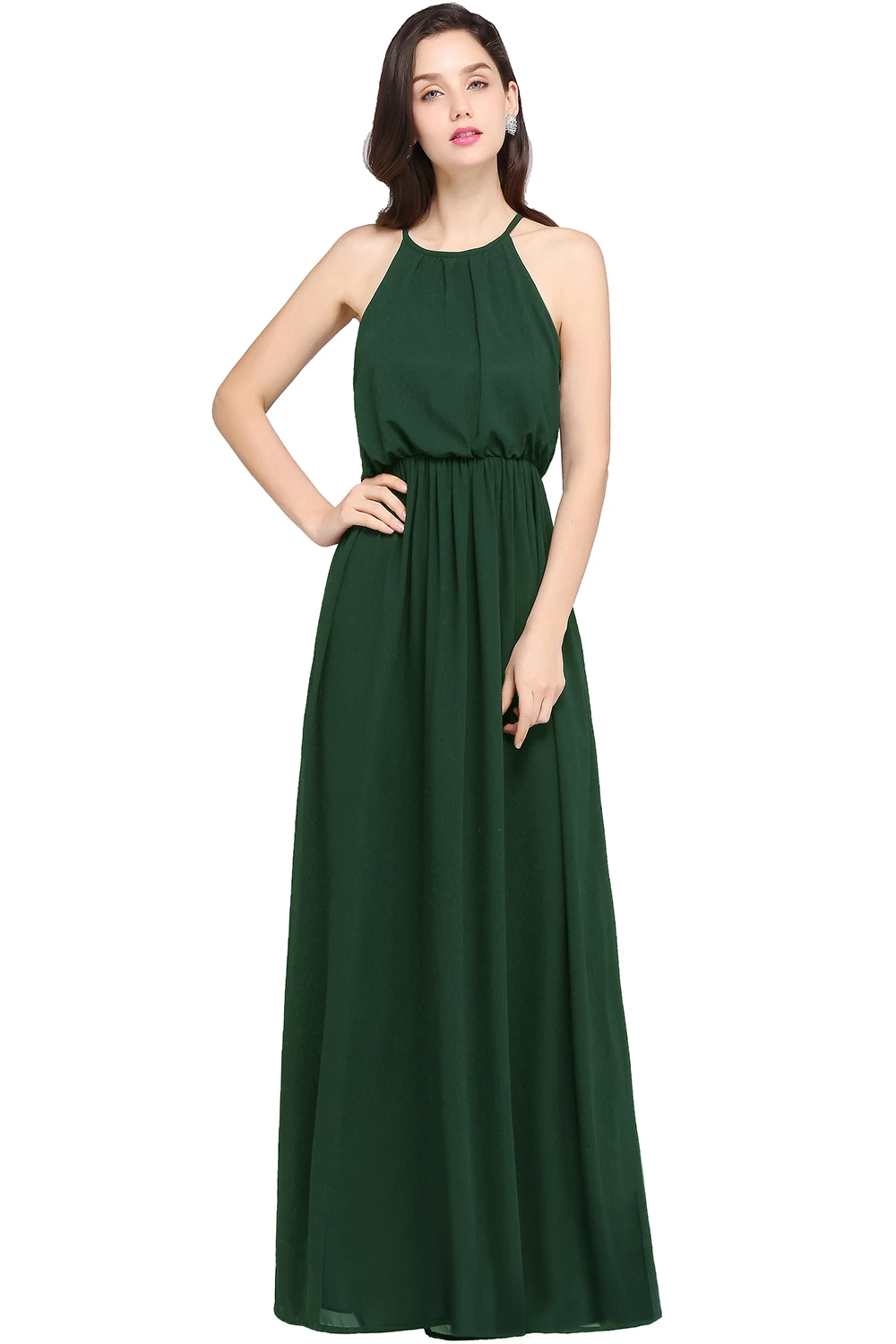 BABYONLINE Elegant Dark Green Bridesmaid Dresses with Sleeveless Design and Flowy Chiffon Floor-Length Skirt for Wedding Party