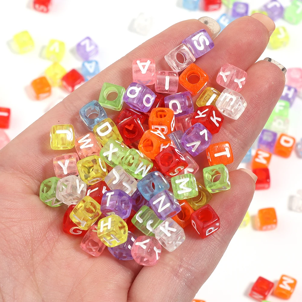 100Pcs Acrylic Square Mixed Letter Beads Large Hole Cube Loose Spacer Alphabet Beads For Jewelry Making Handmade Diy Accessories