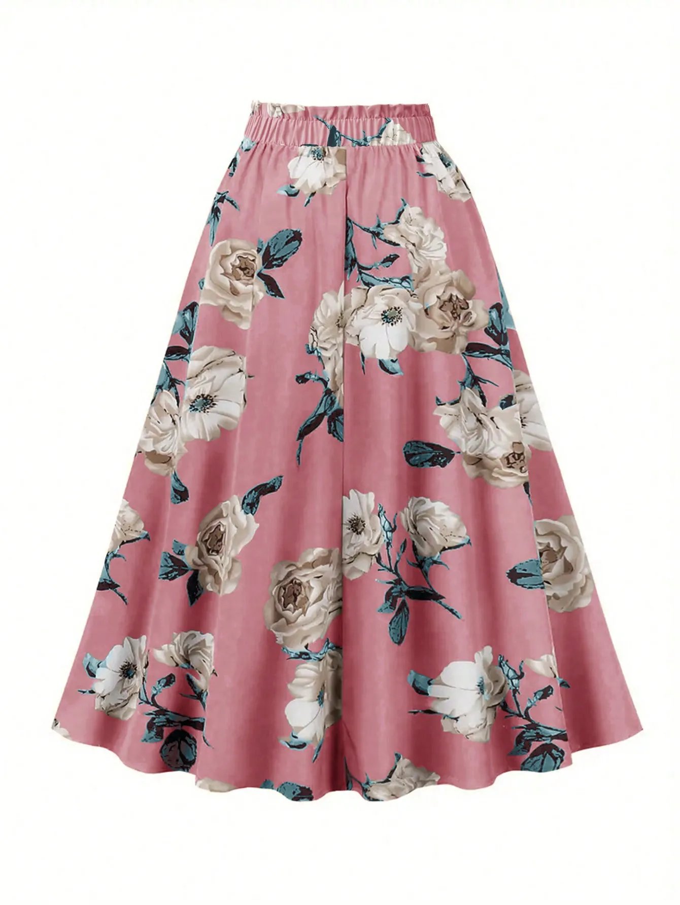 Women's Floral Print High Waist A-Line Midi Skirt 100% Polyester Woven Flared Half Skirt with Bow Knot Summer 2026 Casual