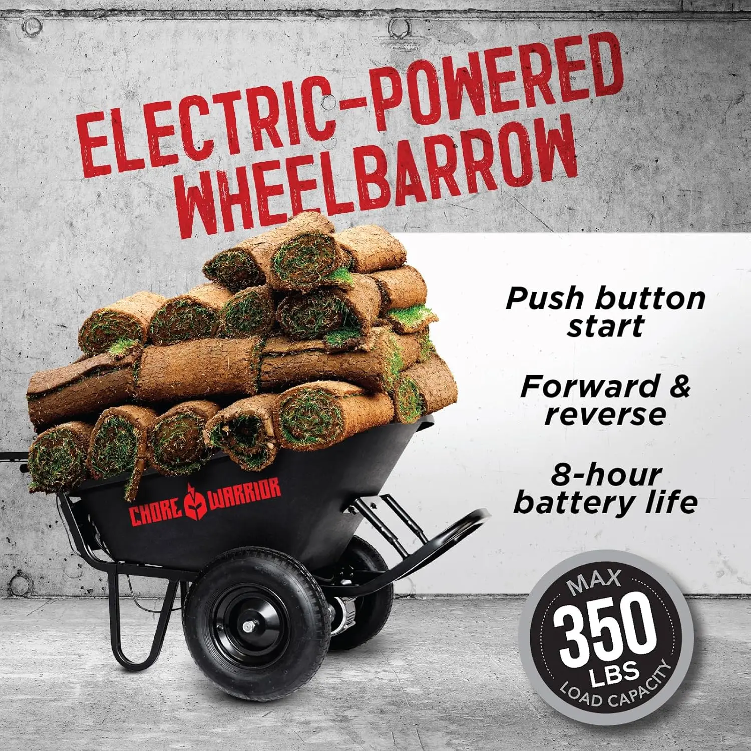 Electric Wheelbarrow Powered Utility Cart 350 Lbs Capacity And 6 Cu Ft Poly Tray 8 Hour Battery Life