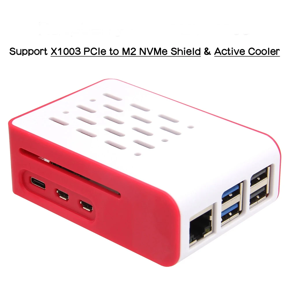 for Raspberry Pi 5 ABS Case Support Active Cooler & X1003 PCIe to M2 NVMe Shield Wall Mountable