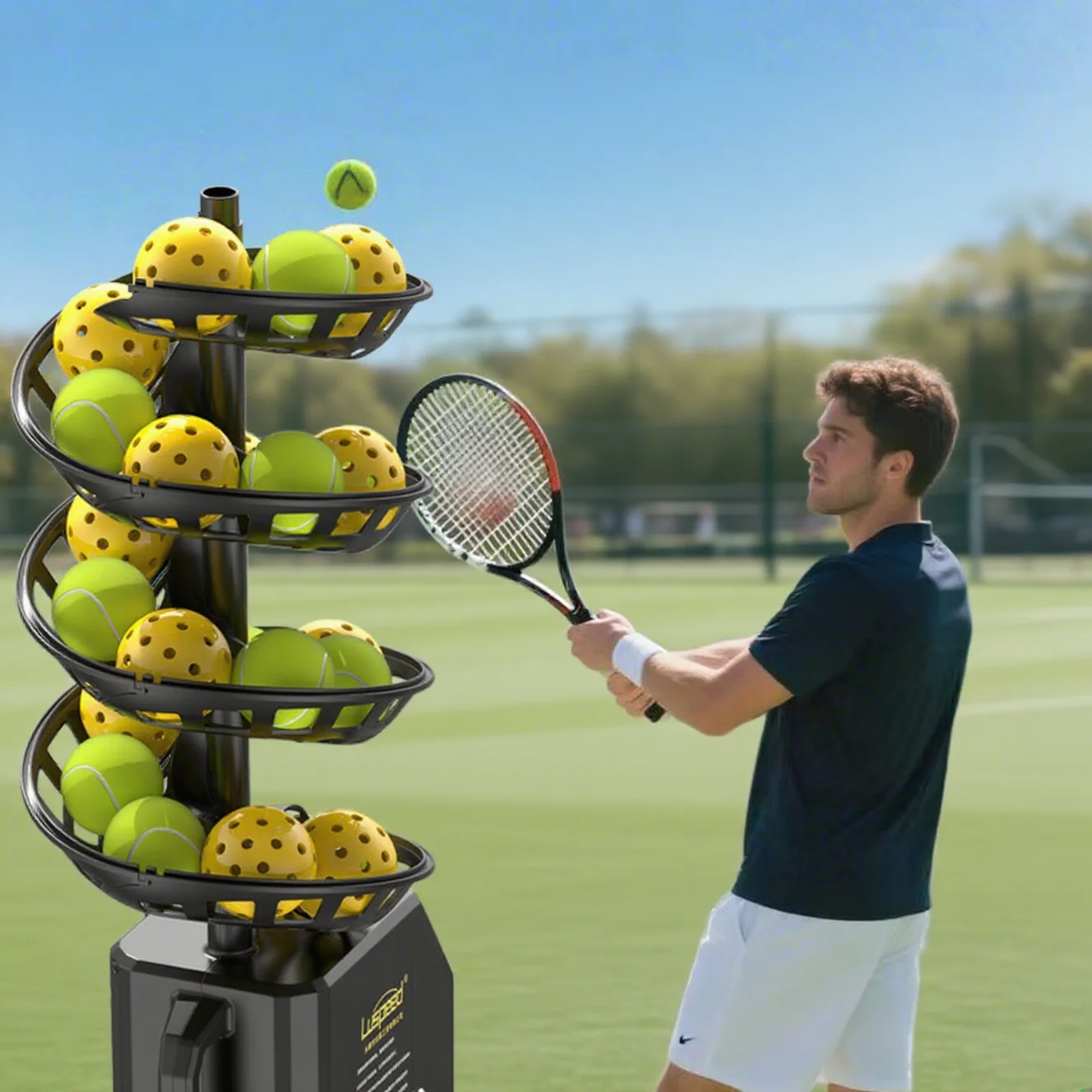 Portable High-Capacity Automatic Electronics Tennis Training Equipment Multi-Angle Adjustment Pickleball Launcher