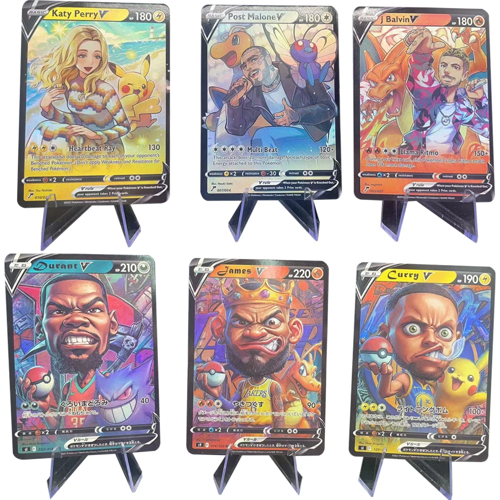 

3Pcs/set DIY PTCG Trainer Fancard Set Collection Card Katy Perry V Post Malone V James Curry V English Card Matte Child Gifts