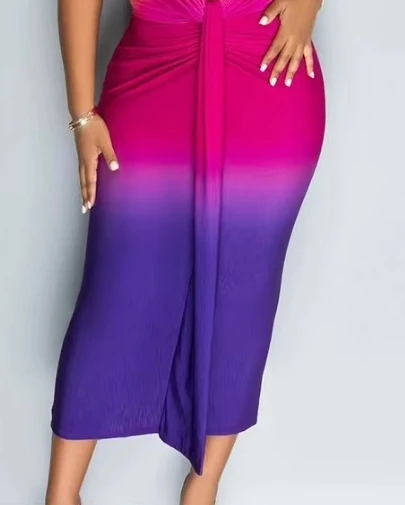 

Womens Dresses 2026 Summer New Fashion Ombre Colorblock V-Neck Sleeveless Ruched Casual Slim Fit Daily Midi Dress