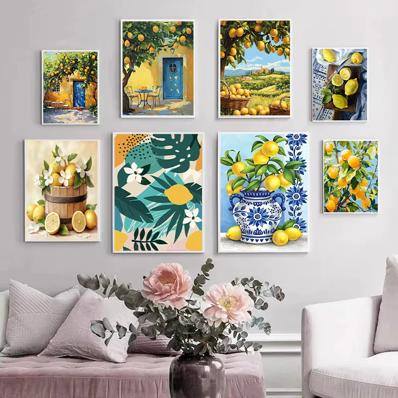 

Lemon Tree Painted Art Poster Modern Trendy Scandinavian Minimalist Canvas Painting Bedroom Living Room Decorative Wall Art