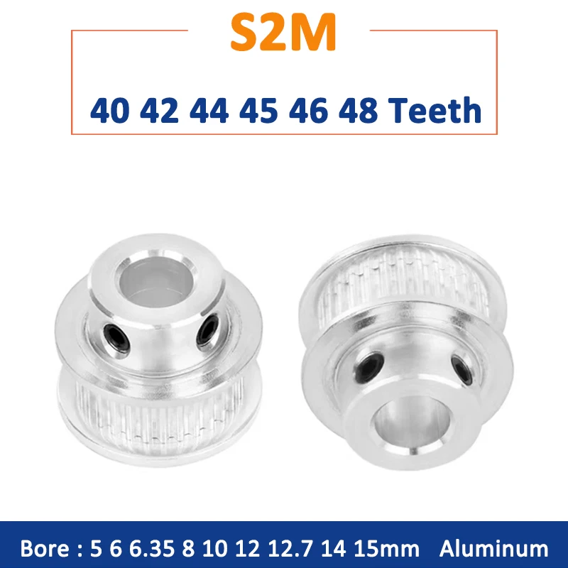 

1pc 40T-48T S2M Timing Pulley 40 42 44 45 46 48 Teeth Synchronous Wheel For Belt Width 6 10mm Bore 5 6-15mm 3D Printer Parts