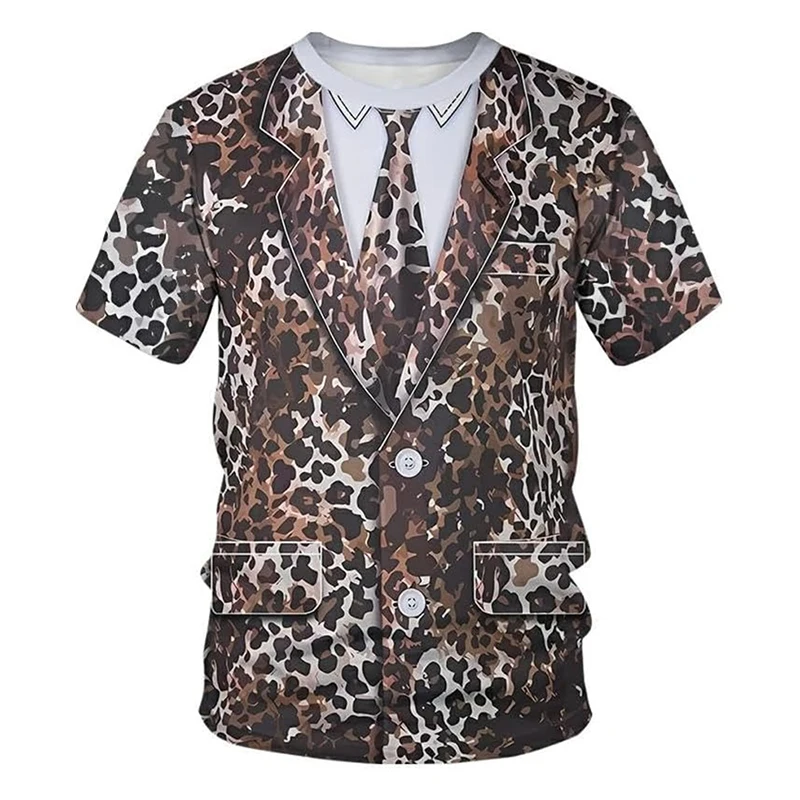 

Animal Role Play Fun T Shirt For Men Short Sleeve O-neck Personality T Shirts Hip Hop Street Cosplay Print Stripes Leopard Tee