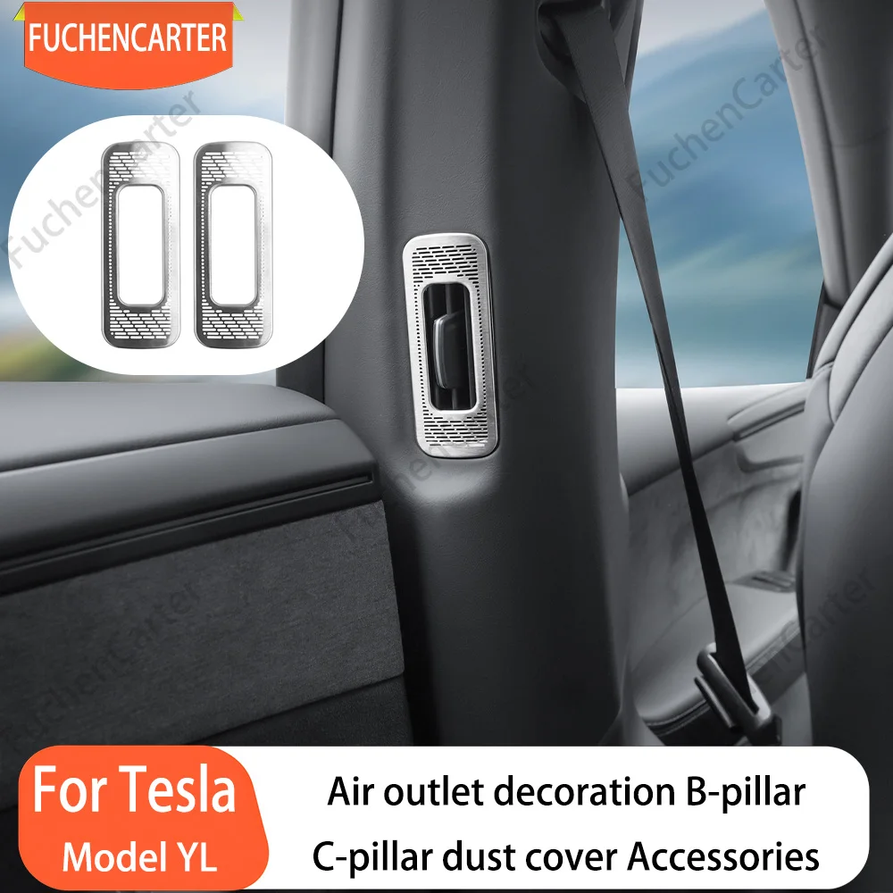 Stainless Steel Dust Decor Frame for Tesla Model YL 2026 B-Pillar & C-Pillar Air Outlet Vent Protective Cover