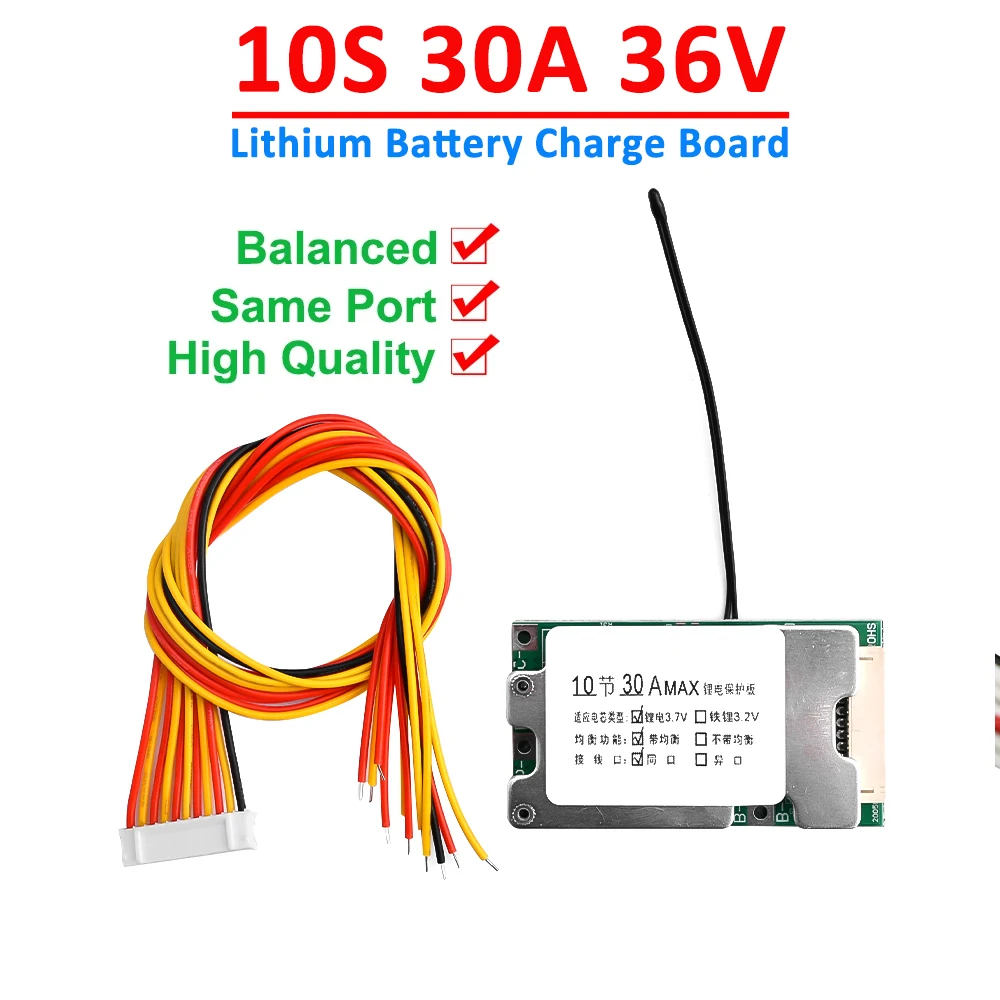 Scheda di carica batteria al litio agli ioni di litio 10S 30A 36V BMS 18650 con bilanciatore di protezione PCM 10S BMS Circuito di ricarica