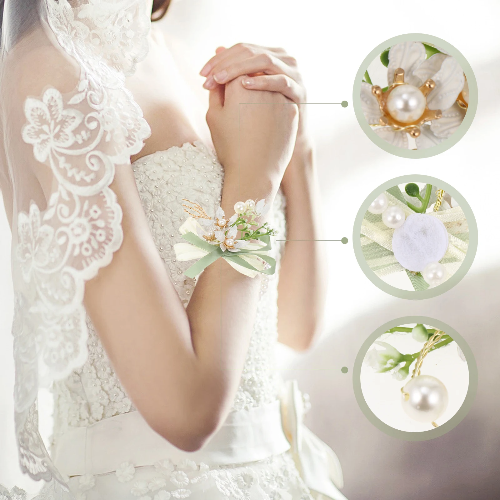 

2pcs Wrist Flower Corsage Set For Bridesmaid Bride Wedding Accessories Romantic Floral Bracelet Boutonniere Ornament