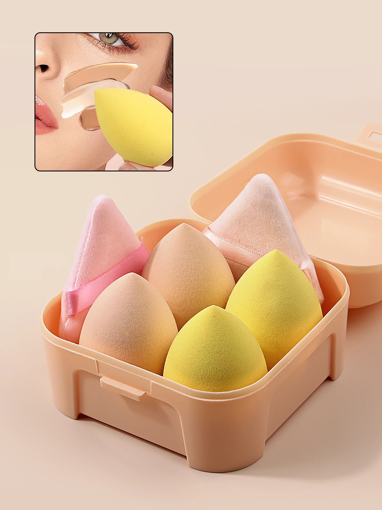 6PCS Portable boxed makeup sponge egg triangular powder puff, a soft dry and wet dual-purpose facial makeup tool