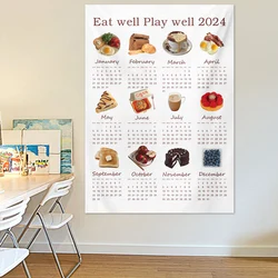 2024 Calendar Hanging Cloth Breakfast Tapestry Background Cloth New Year Room Decoration Tapestry Creative Hanging Calendar