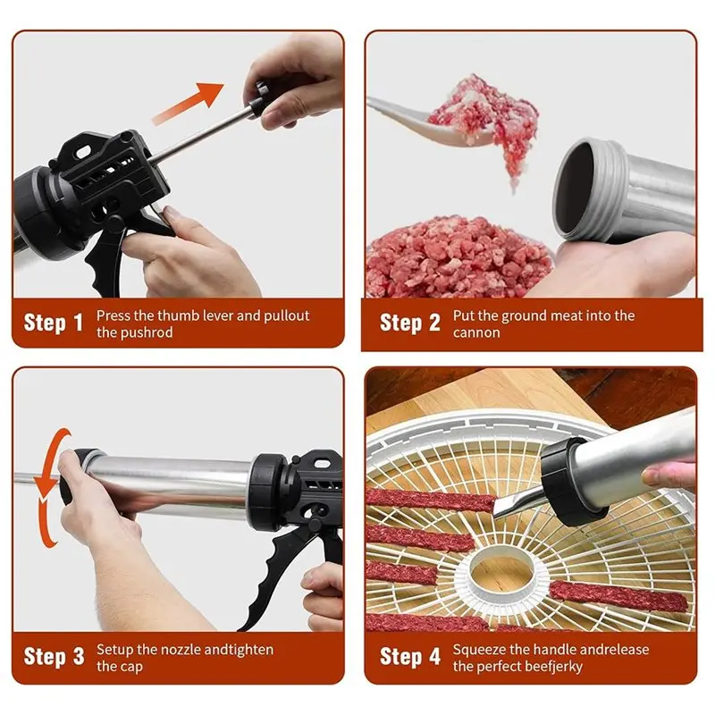 BMBY-Hand-Held Sausage Stuffer Kit For Home Use- Includes 5 Nozzles, Sausage Maker, Meat Pusher& Cleaning Brushes