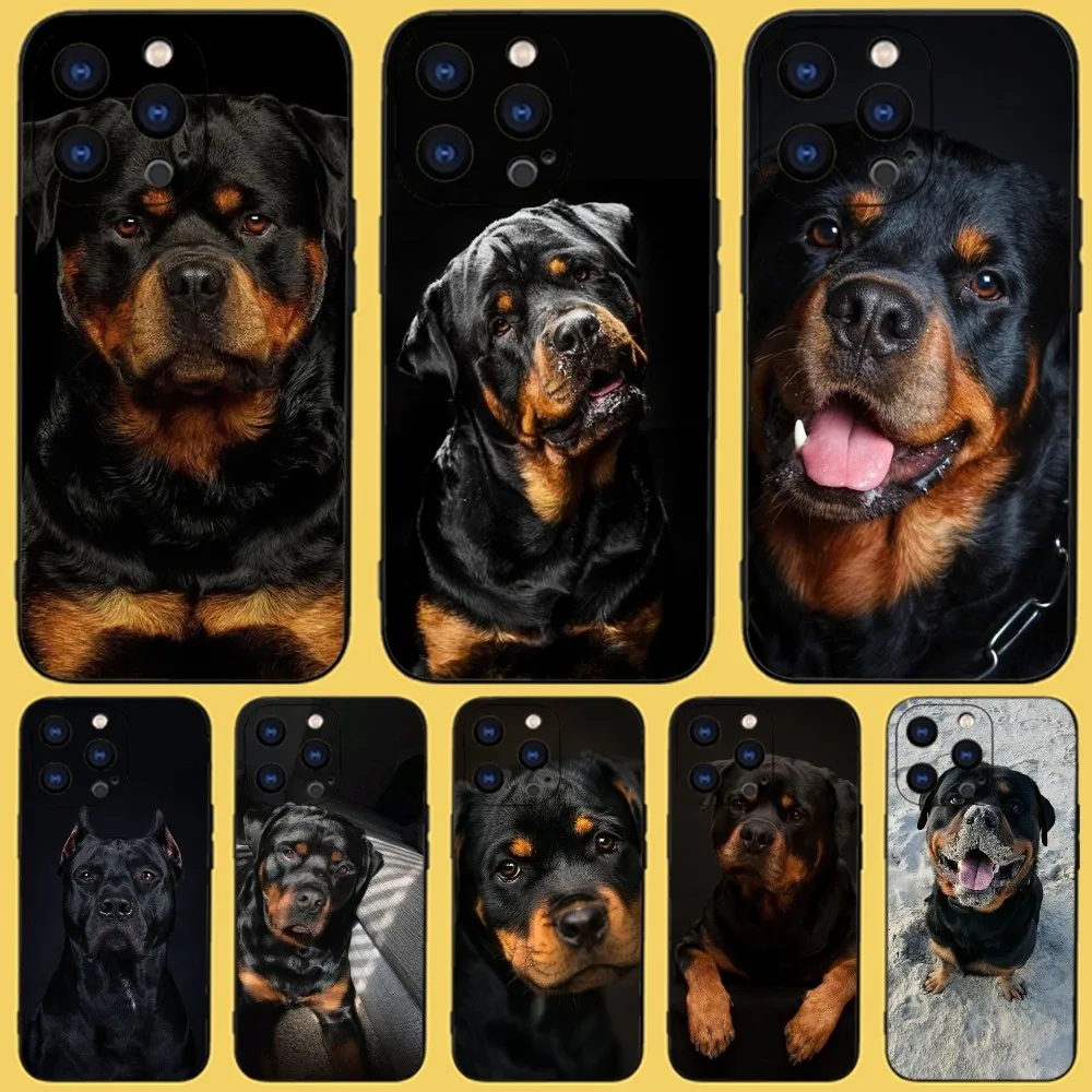 Rottweiler Dog Phone Case For iPhone 15,14,13,12,11 Plus,Pro,Max,XR,XS,X,7,8 Plus,SE,Mini Black Silicone Soft