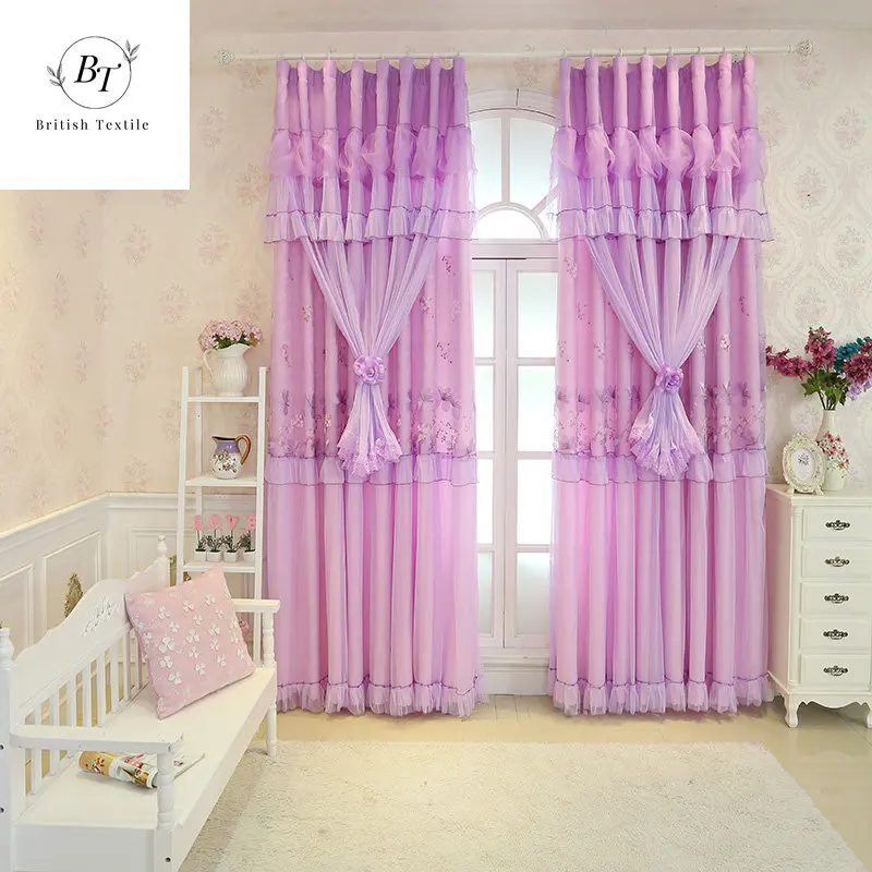 Modern Curtains for Living Dining Room Bedroom Powder Fantasy Princess Window Tulle Double-layer Finished Product Customization