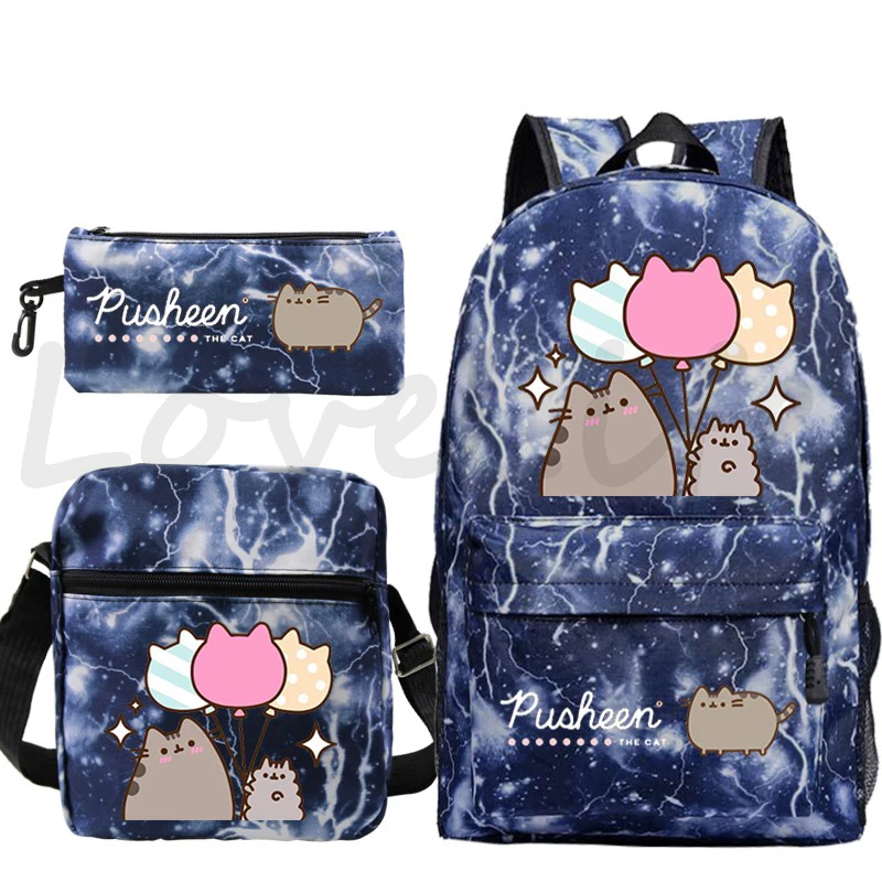 Mochila con estampado de dibujos animados para niños y niñas, bolso de hombro con diseño de gato, estuche para lápices, mochila escolar para estudiantes, 3 unidades por juego