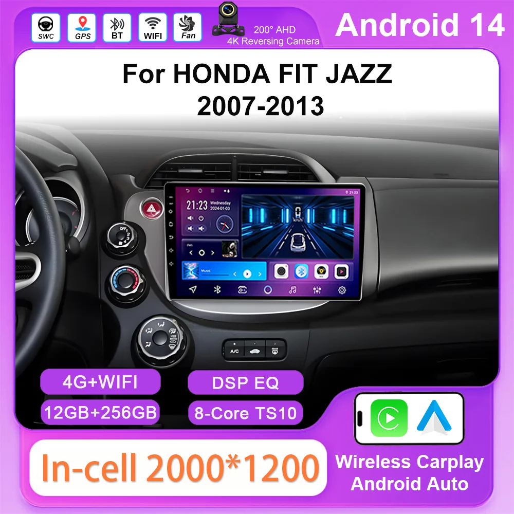 

Car DVD Android 14 For HONDA FIT JAZZ 2007-2013 Car Radio Stereo Multimedia Player Head Unit QLED Screen NO 2Din GPS Navigation