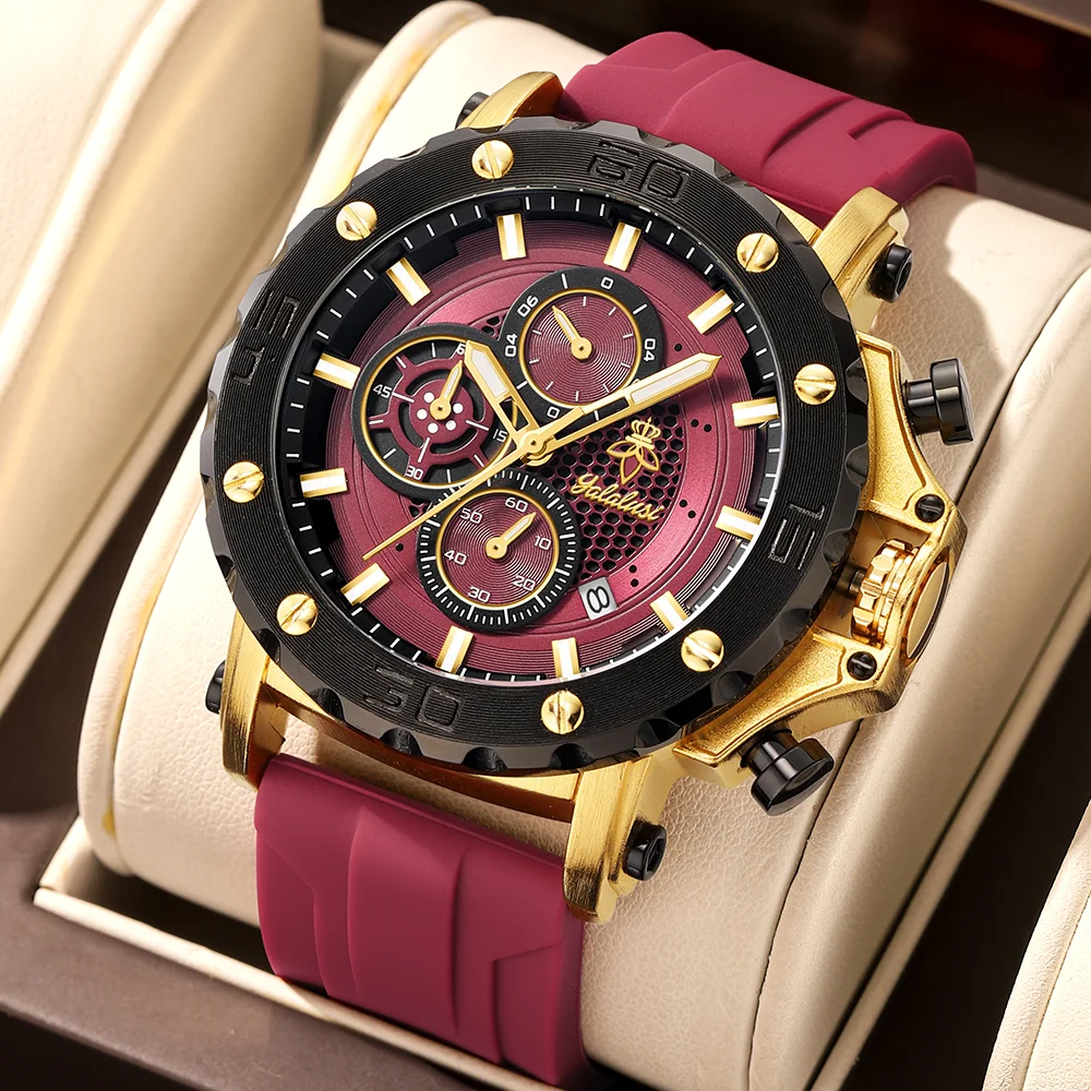 Leather Watch Band Men - Zegarek męski YaLaLuSi z dużą tarczą,