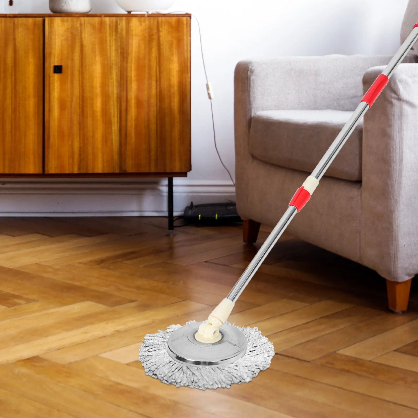 1Set Stainless Steel Rotating Mop Handle Reinforced Replacement Rod for Hardwood Tile Floors Detachable Mop Pole