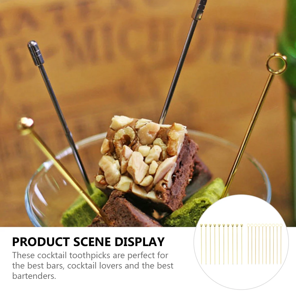 

20pcs Stainless Steel Cocktail Picks 11cm Gold Plated Skewers Fruit Picks Bar Tools Party Supplies Kitchen Barware