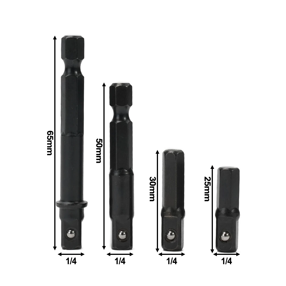 1pc/4pc 1/4 ImpactSocket Adapter Reducer Square Socket Drill Bit Bar Extension Drill Socket Adapter Hex Shank Nut Driver Socket
