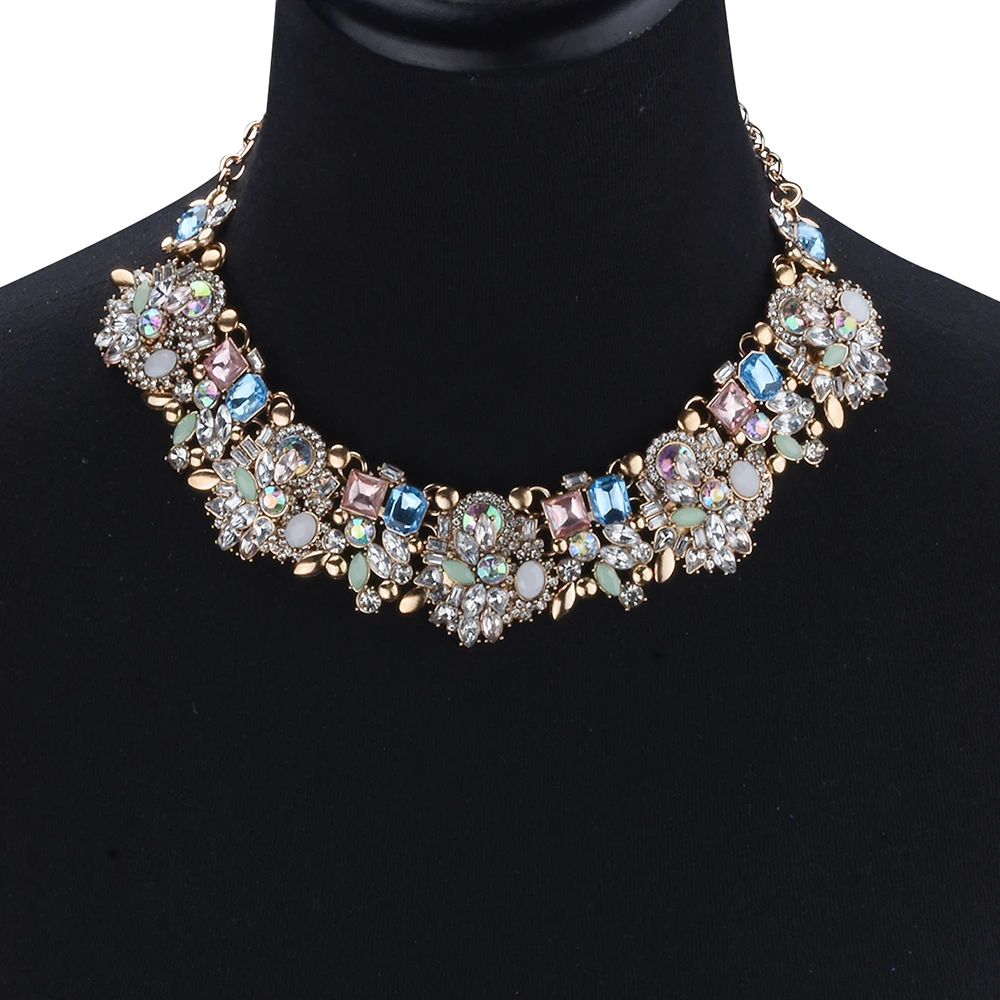 Fashion Colorful Crystal Rhinestone Large Collar Choker Necklace Women Indian Ethnic Statement Big Bib Necklace Wedding Jewelry