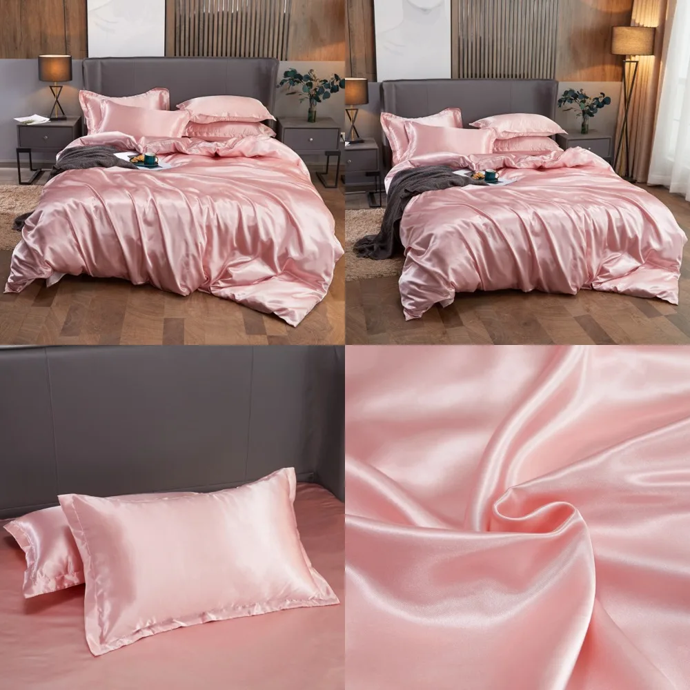 

Luxurious Rayon Satin Solid Color Bedding Set for Twin Queen King Size Bed - Includes Duvet Cover Set - Available in 2pcs/3pcs/4