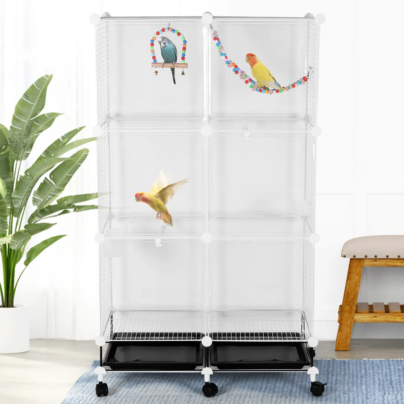 

Metal Parrot Cage Universal Wheel with Stand Tray Swing Ladder Big Bird House for Parrots Cockatiels Conure Budgie Canary Finch