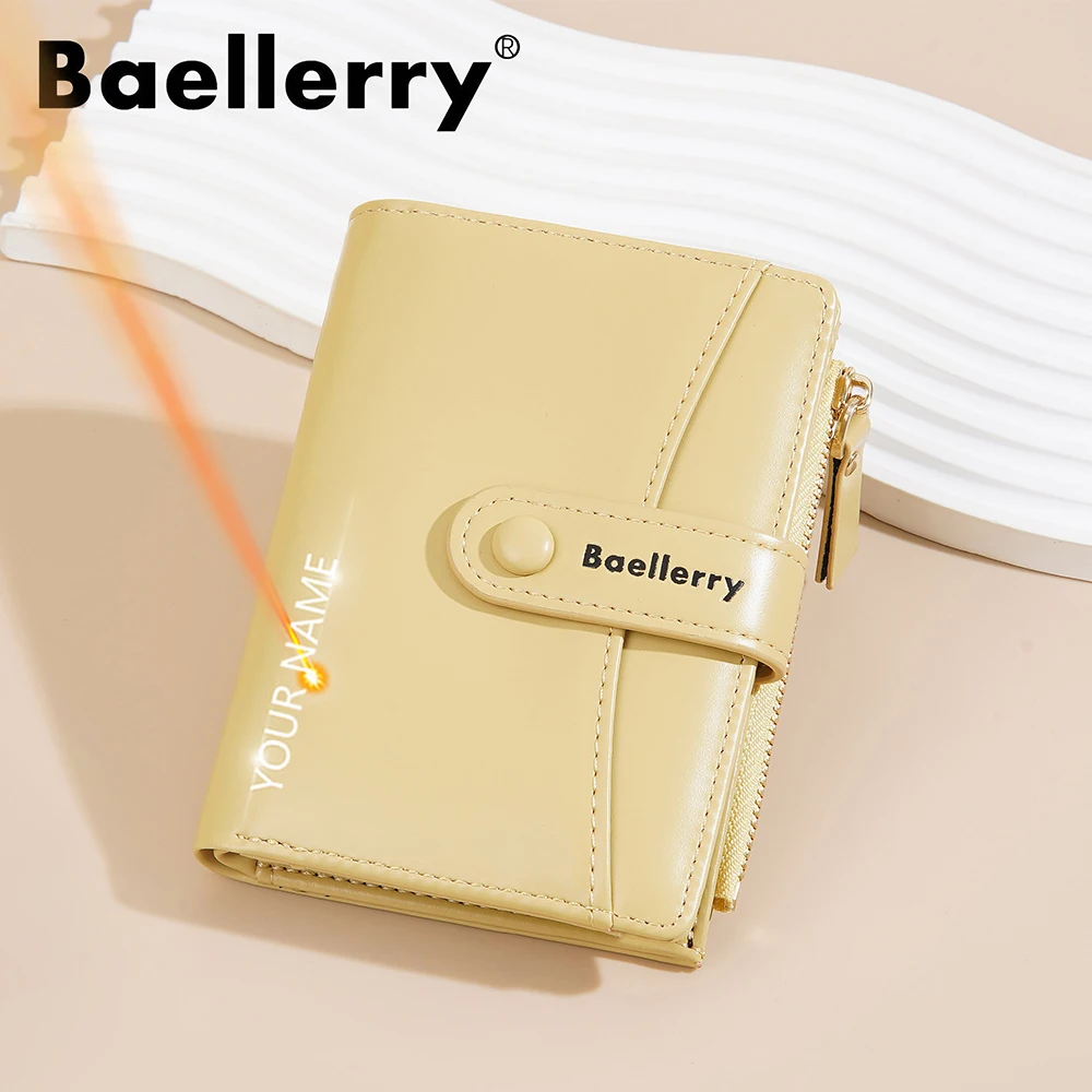 

Baellerry New Women Short Wallet Name Engraving Card Bags High Quality Simple High Quality Female Coin Purses Photo Holder