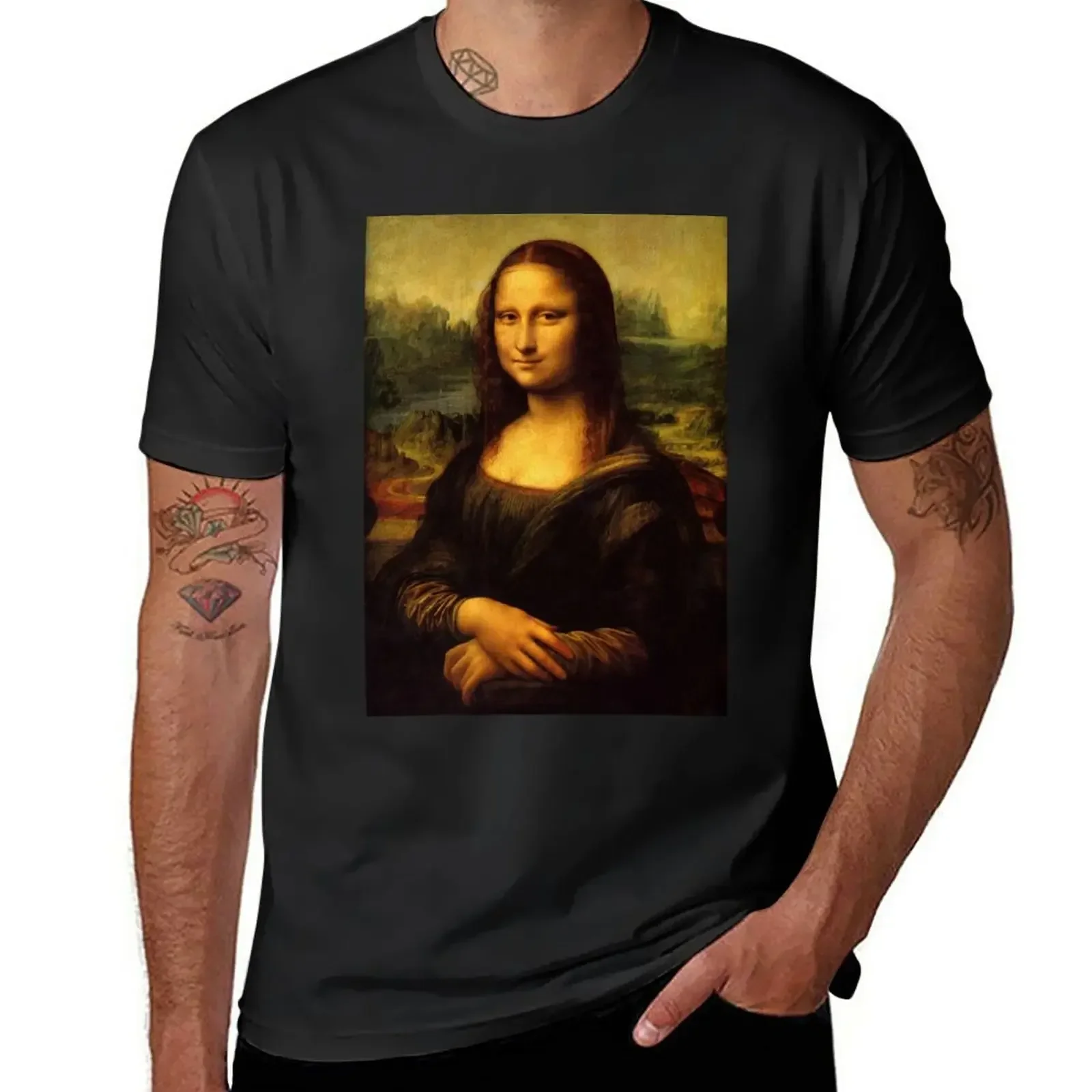 Koszulka Mona Lisa, obszerna koszulka z grafiką, ciężka waga, koszulki z grafiką do koszykówki, wysublimowane koszulki męskie, bawełniane