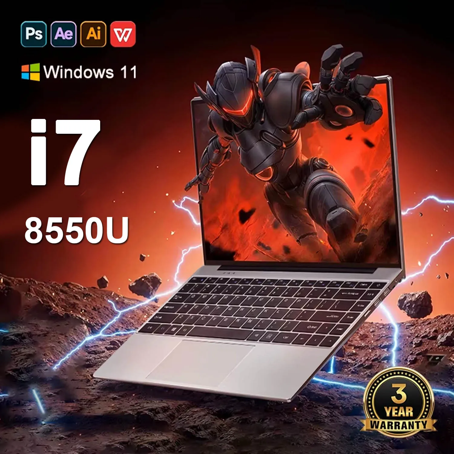 Portátil de 15.6 Pulgadas con Intel Core i7 8550U, 32GB, SSD de 2TB, Windows 11, Office, Desbloqueo por Huella Dactilar