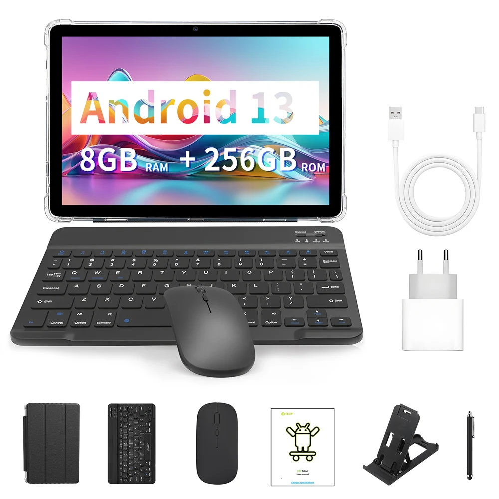 BDF Tablet 10.1 Inch 4G Lte Sim Card Octa Core 8GB RAM 256GB ROM Tablets 2.4G/5G Wifi Android 13 Sim Card Tablet PC