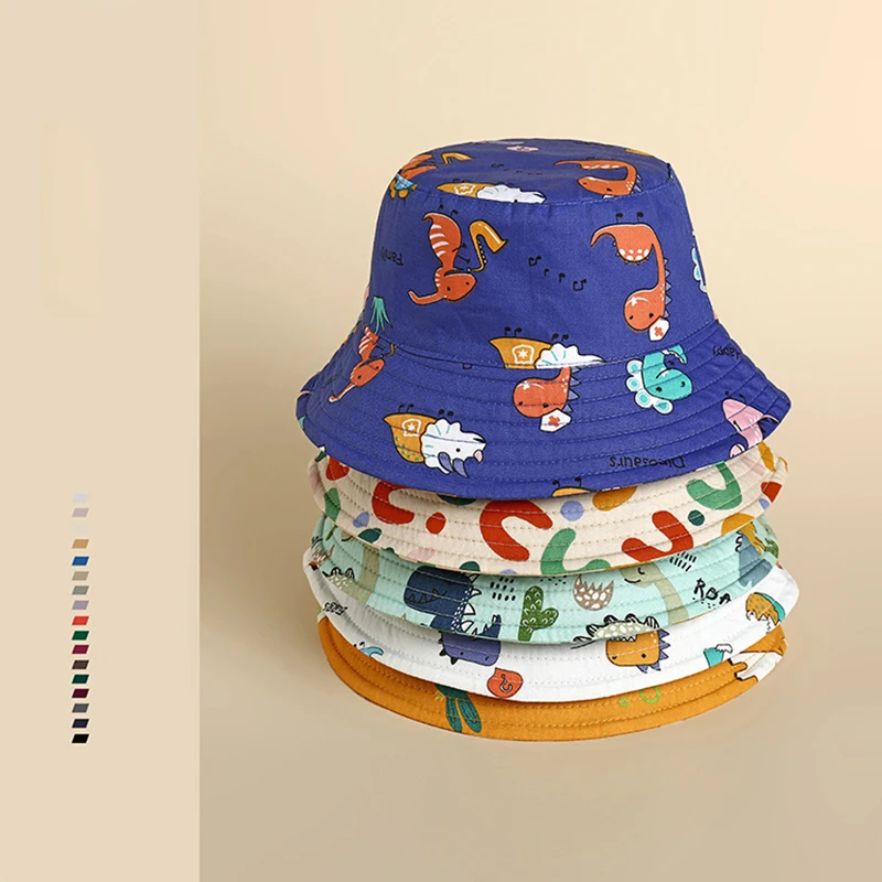 

New Children Bucket Hat Spring Boys Girls Sun Hat Cute Cartoon Dinosaur Whale Sea World Outdoor Summer Mesh Kids Hat Fishing Cap